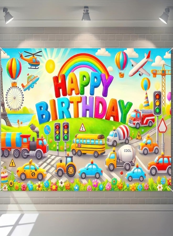 BlissYard Happy Birthday Backdrop Colorful Cartoon Cute Car Happy Birthday Backdrop Boys Birthday Party Decorations Photography Supplies 70x 43Inch - Image 4